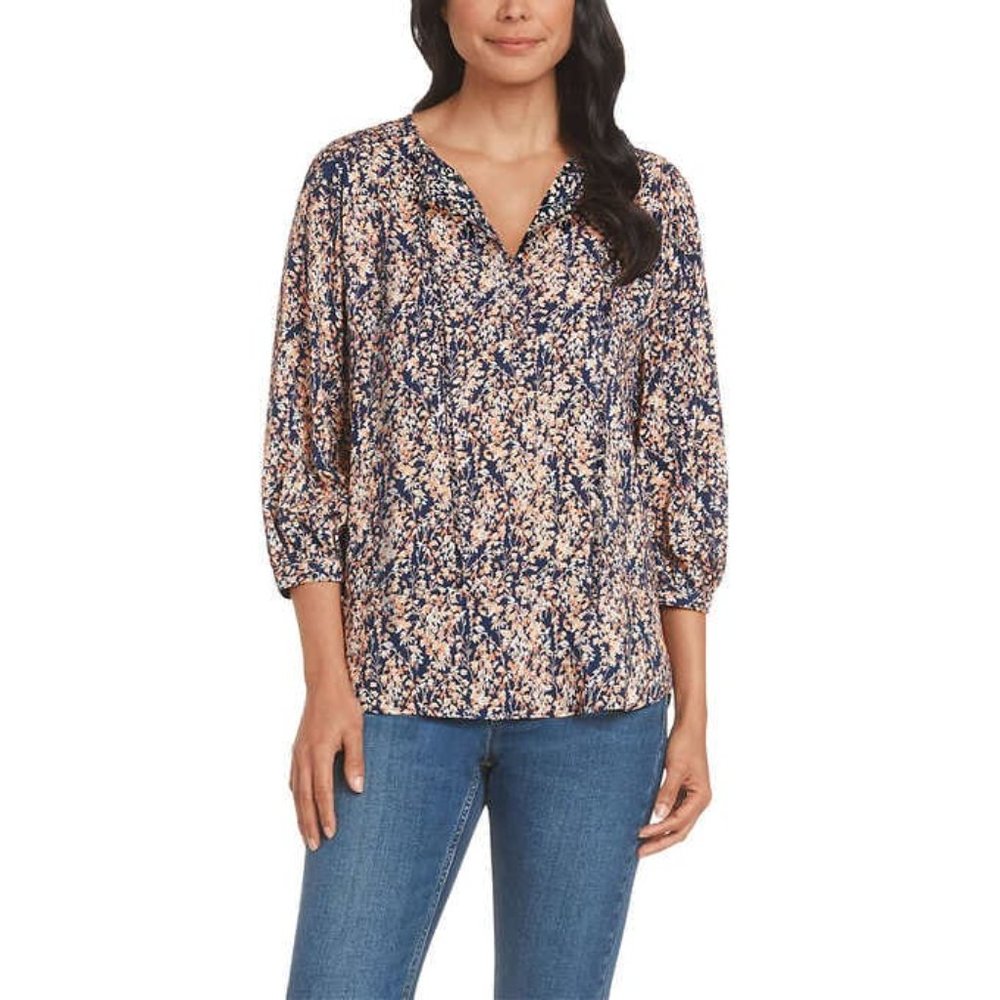 NWT Matty M Women 3/4 Sleeve Tie Front Top Orange Floral Size M $50 4D048